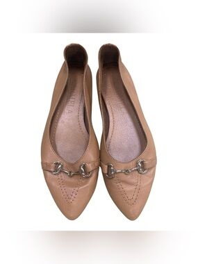 Carmela Leather Pointed-Toe Flats with Silver Bit Accent - Camel S8.5